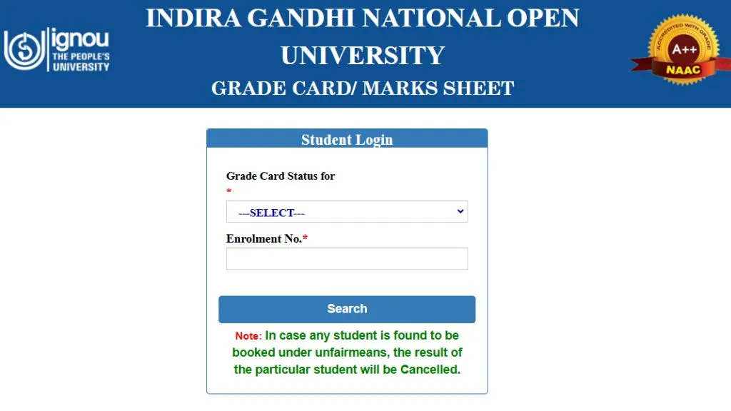 IGNOU Grade Card 2024-25